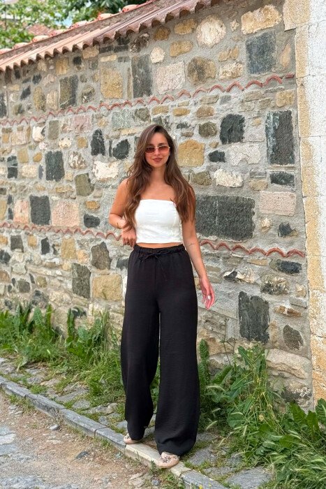 ONE COLOR LACING WAIST WOMAN TROUSERS BLACK/ E ZEZE - 2
