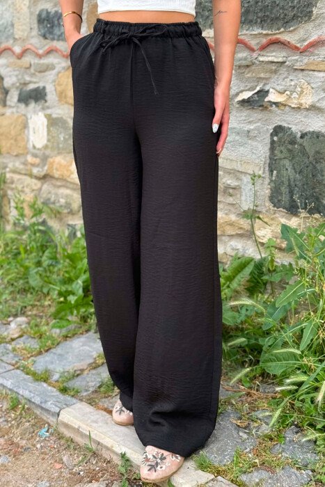 ONE COLOR LACING WAIST WOMAN TROUSERS BLACK/ E ZEZE - 4