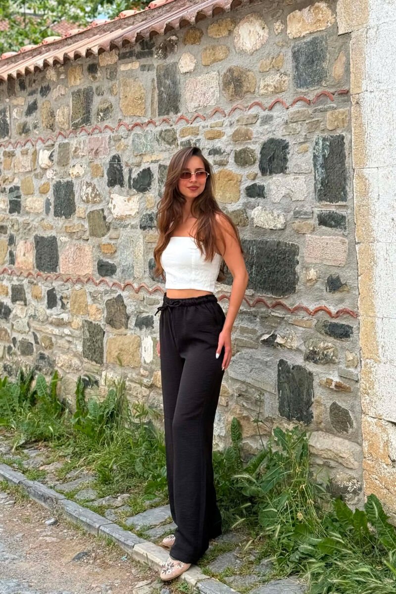 ONE COLOR LACING WAIST WOMAN TROUSERS BLACK/ E ZEZE - 5