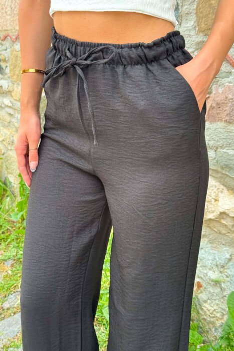 ONE COLOR LACING WAIST WOMAN TROUSERS BLACK/ E ZEZE - 6