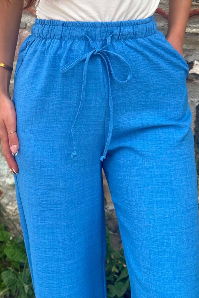 ONE COLOR LACING WAIST WOMAN TROUSERS BLUE/BLU - 3