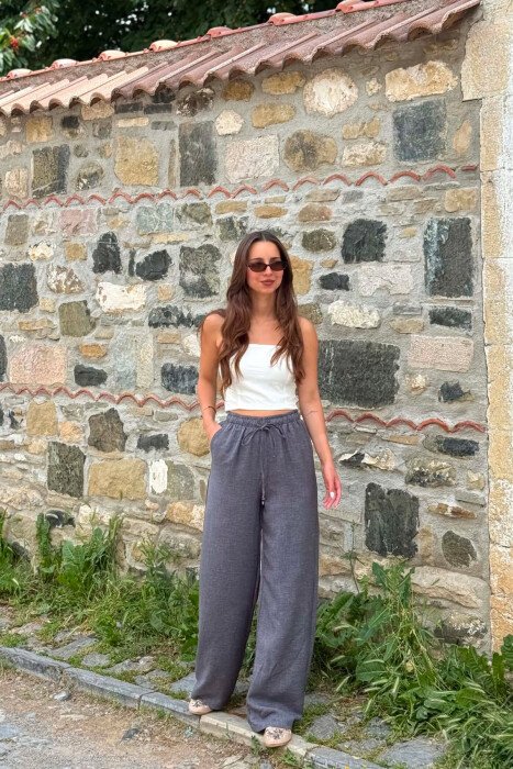 ONE COLOR LACING WAIST WOMAN TROUSERS DARK GREY/GEE 