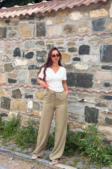 ONE COLOR LACING WAIST WOMAN TROUSERS GREEN/JESHILE 