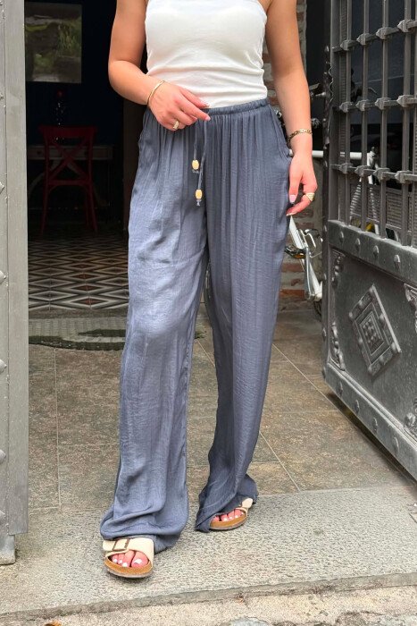 ONE COLOR LACING WAIST WOMAN TROUSERS GREY/GRI - 3