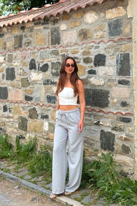 ONE COLOR LACING WAIST WOMAN TROUSERS GREY/GRI 
