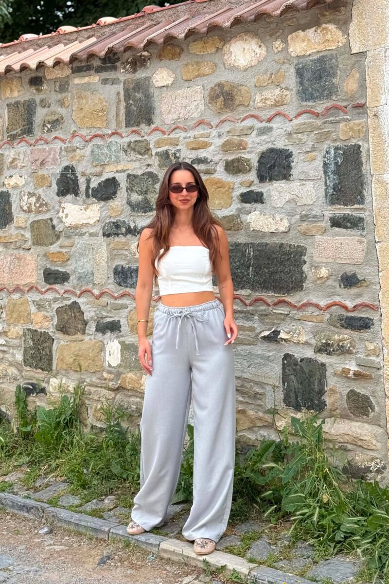 ONE COLOR LACING WAIST WOMAN TROUSERS GREY/GRI - 2