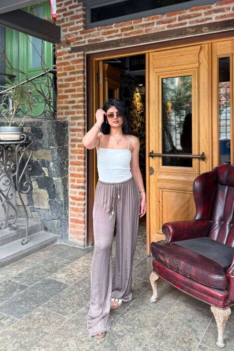 ONE COLOR LACING WAIST WOMAN TROUSERS LIGHT BROWN/KAZB - 2