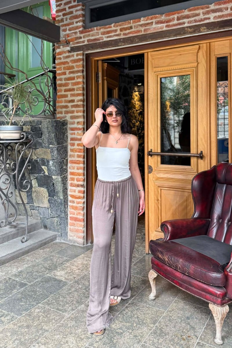 ONE COLOR LACING WAIST WOMAN TROUSERS LIGHT BROWN/KAZB - 2
