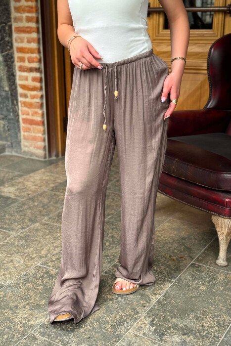 ONE COLOR LACING WAIST WOMAN TROUSERS LIGHT BROWN/KAZB - 3