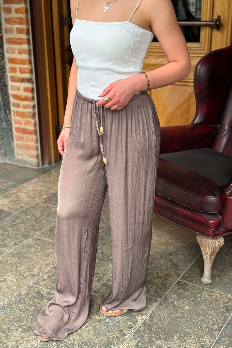 ONE COLOR LACING WAIST WOMAN TROUSERS LIGHT BROWN/KAZB - 5