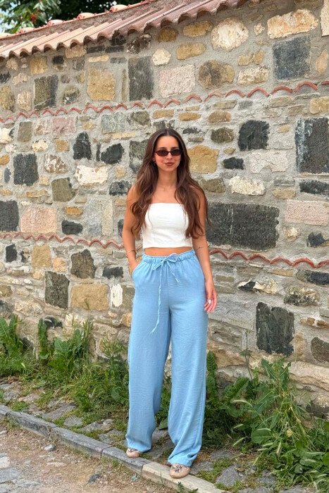 ONE COLOR LACING WAIST WOMAN TROUSERS LIGHTBLUE/BZ 