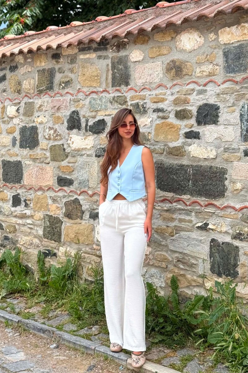 ONE COLOR LACING WAIST WOMAN TROUSERS WHITE-E BARDHE - 1