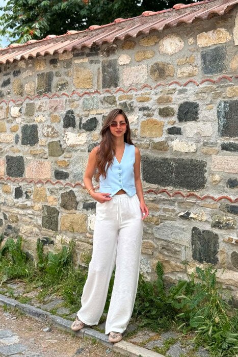 ONE COLOR LACING WAIST WOMAN TROUSERS WHITE-E BARDHE - 2
