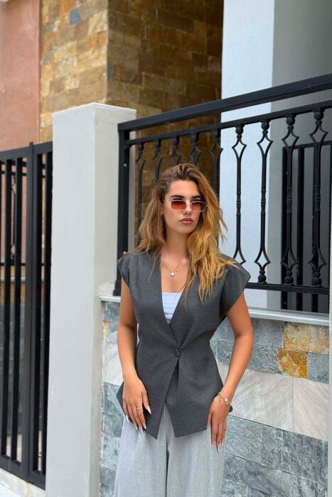 ONE COLOR LACING DETAIL WOMAN VEST GREY/GRI 