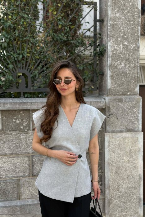 ONE COLOR LACING DETAIL WOMAN VEST LIGHT GREY/GZ 