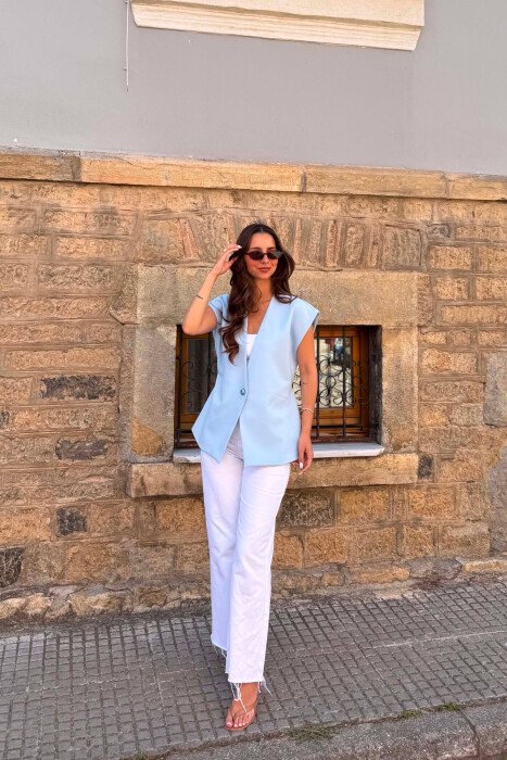 ONE COLOR LACING WAIST WOMAN VEST LIGHTBLUE/BZ - 1