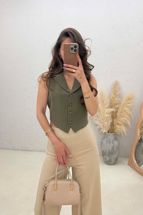 ONE COLOR LACING WAIST WOMAN VEST OLIVE/ULLI - KLAUDIO FASHION
