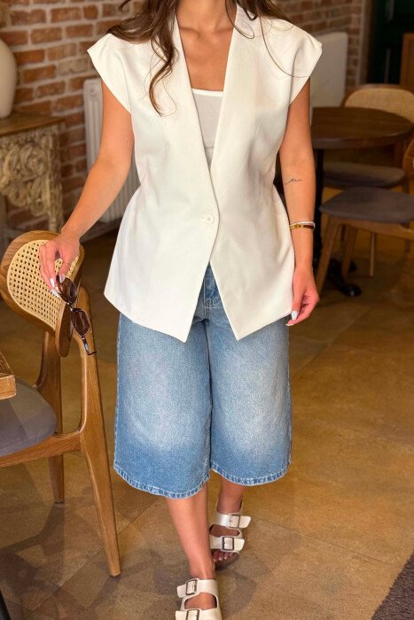 ONE COLOR LACING WAIST WOMAN VEST WHITE-E BARDHE - 2