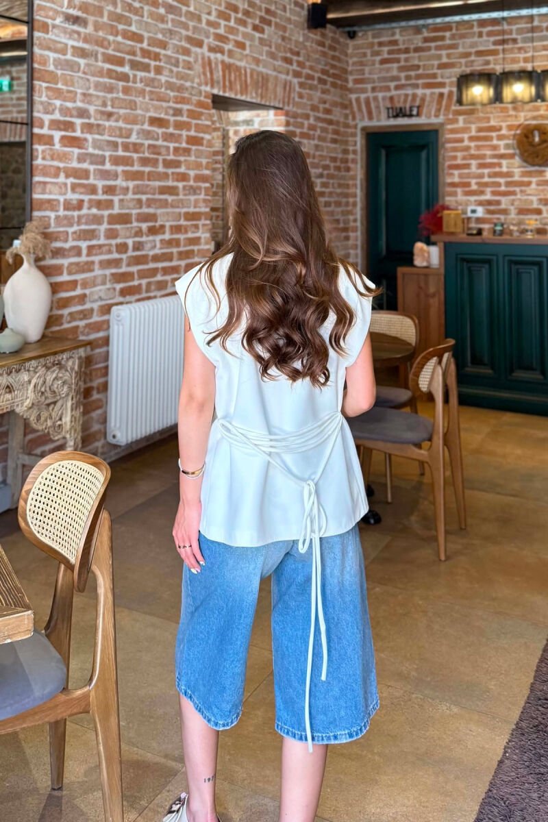 ONE COLOR LACING WAIST WOMAN VEST WHITE-E BARDHE - 4