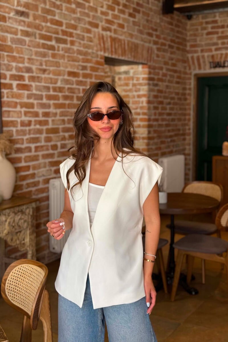 ONE COLOR LACING WAIST WOMAN VEST WHITE-E BARDHE - 5