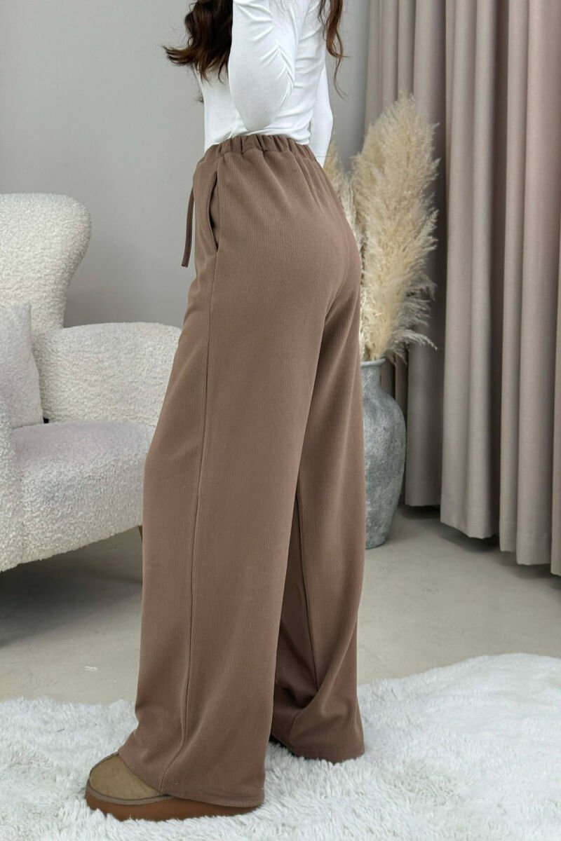ONE COLOR LACING WAIST WOMEN TROUSERS BEIGE/BEZHE - 3