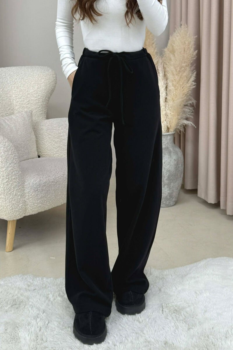 ONE COLOR LACING WAIST WOMEN TROUSERS BLACK/ E ZEZE - 3
