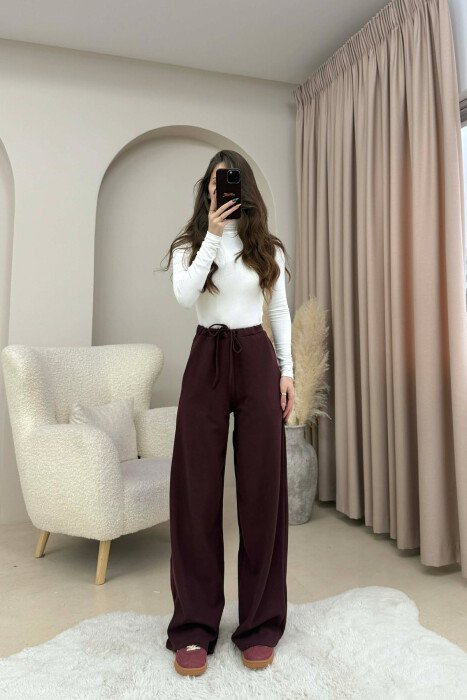 ONE COLOR LACING WAIST WOMEN TROUSERS DARK BURGUNDY/VISHNJE E ERRET - 2