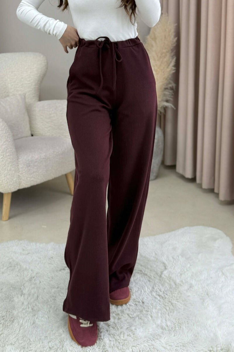 ONE COLOR LACING WAIST WOMEN TROUSERS DARK BURGUNDY/VISHNJE E ERRET - 1