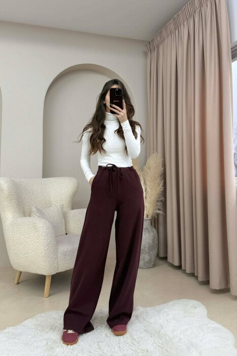ONE COLOR LACING WAIST WOMEN TROUSERS DARK BURGUNDY/VISHNJE E ERRET - 3
