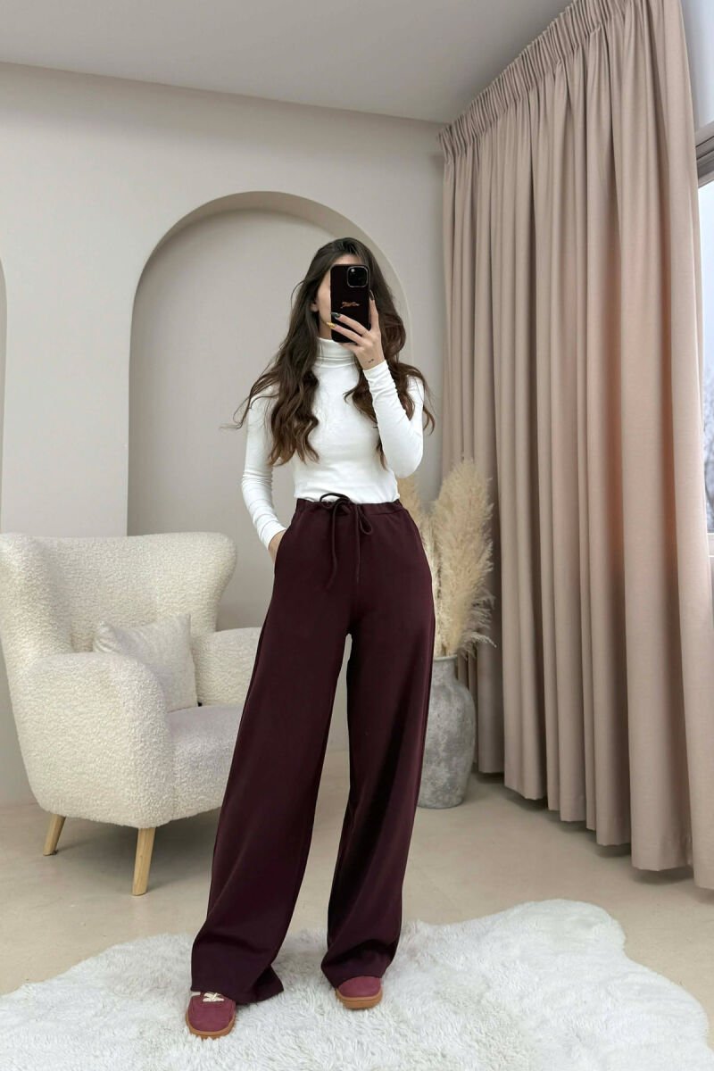 ONE COLOR LACING WAIST WOMEN TROUSERS DARK BURGUNDY/VISHNJE E ERRET - 3