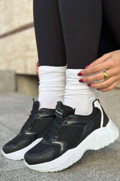 ONE COLOR LACING WOMAN SNEAKERS BLACK-WHITE/ZB - KLAUDIO FASHION