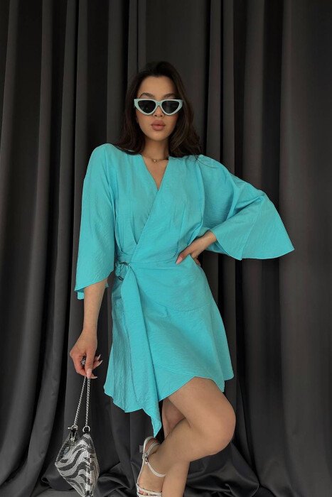 ONE COLOR LACING WOMEN DRESS LIGHTBLUE/BZ - KLAUDIO FASHION