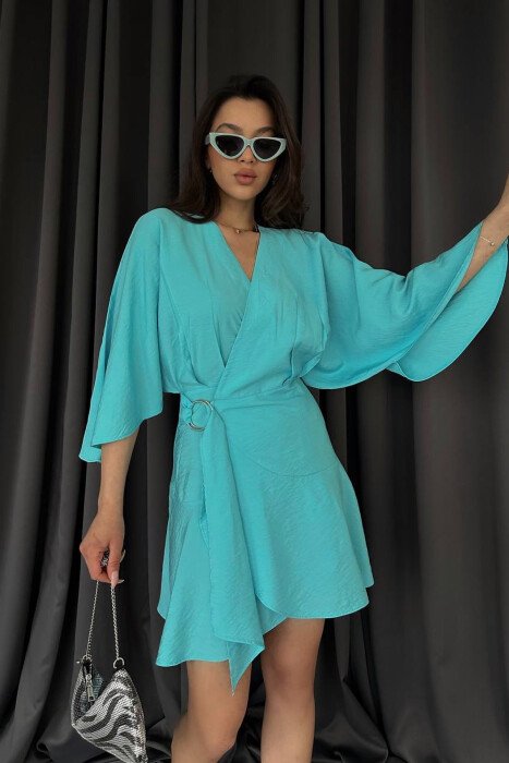 ONE COLOR LACING WOMEN DRESS LIGHTBLUE/BZ - 2