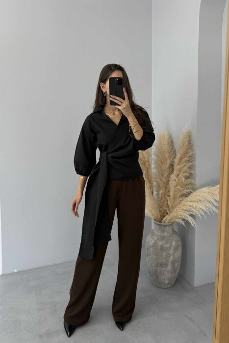 ONE COLOR LACING WOMEN SHIRT BLACK/ E ZEZE - KLAUDIO FASHION