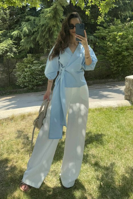 ONE COLOR LACING WOMEN SHIRT LIGHTBLUE/BZ - KLAUDIO FASHION