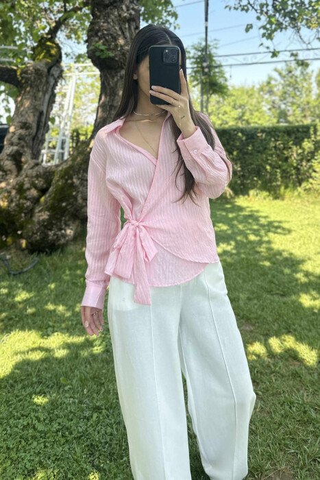 ONE COLOR LACING WOMEN SHIRT PINK/ROZE - 2