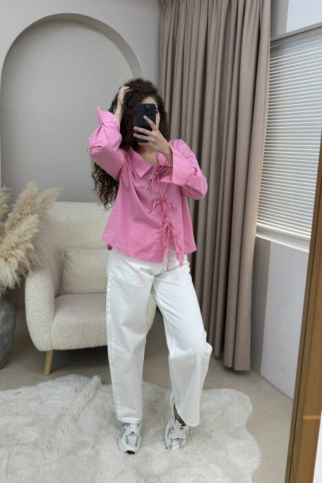 ONE COLOR LACING WOMEN SHIRT PINK/ROZE - 2