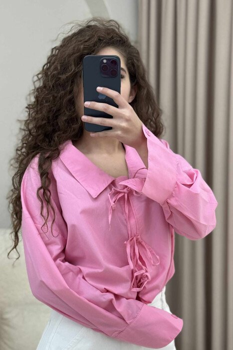 ONE COLOR LACING WOMEN SHIRT PINK/ROZE - 1