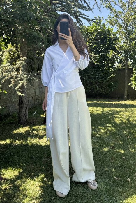 ONE COLOR LACING WOMEN SHIRT WHITE-E BARDHE - KLAUDIO FASHION