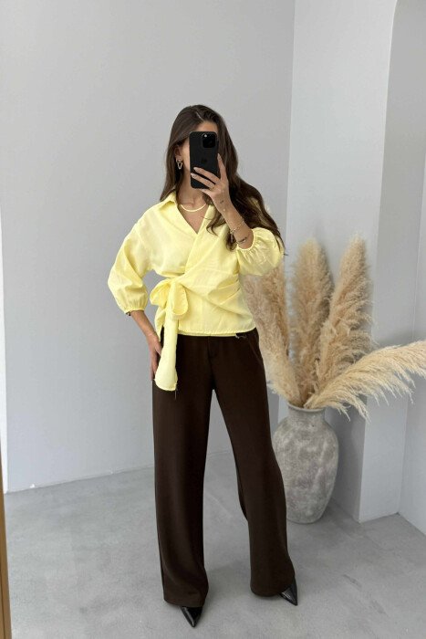 ONE COLOR LACING WOMEN SHIRT YELLOW/E VERDHE - KLAUDIO FASHION