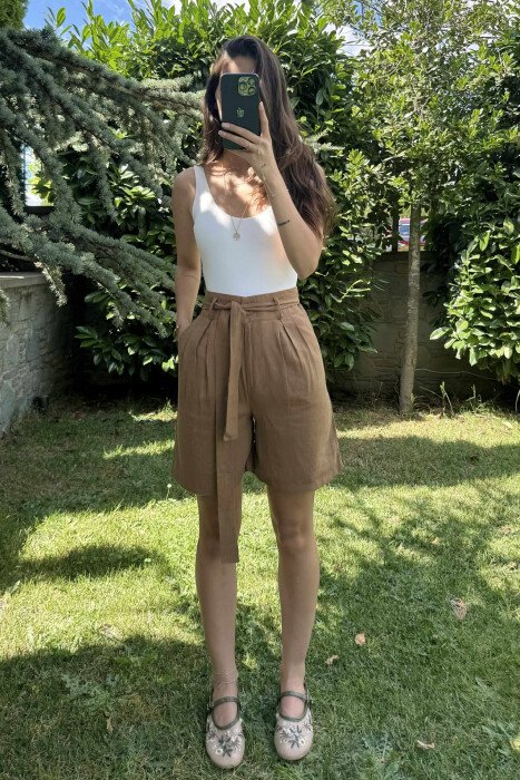ONE COLOR LACING WOMEN SHORTS BROWN/KAFE - 1