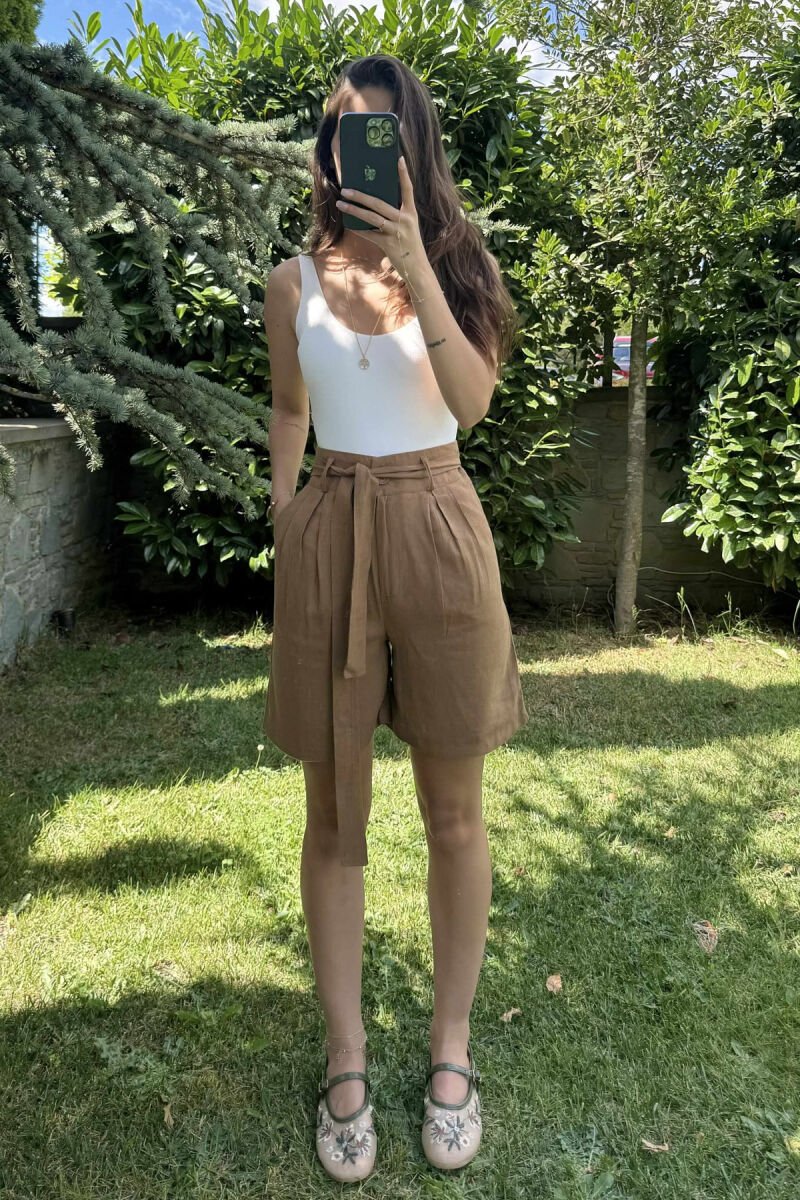 ONE COLOR LACING WOMEN SHORTS BROWN/KAFE - 1