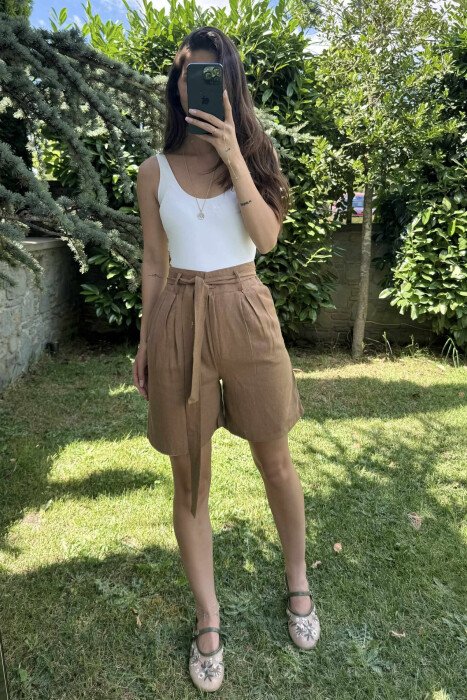 ONE COLOR LACING WOMEN SHORTS BROWN/KAFE - 2