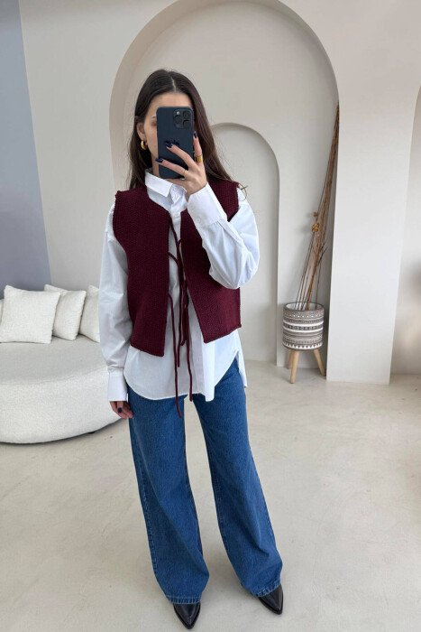 JELEK NJË NGJYRËSH ME LIDHËSE PËR FEMRA NË NGJYRËN VISHNJË - KLAUDIO FASHION
