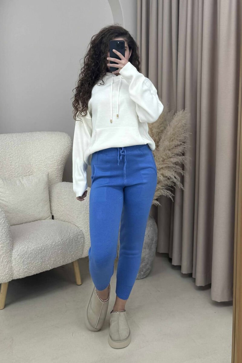 ONE COLOR LACINGS KNIT WOMEN TROUSERS BLUE/BLU - 2