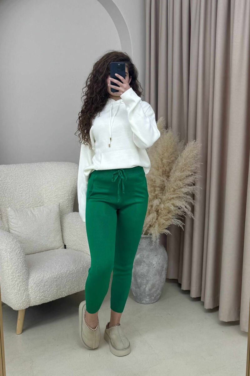 ONE COLOR LACINGS KNIT WOMEN TROUSERS GREEN/JESHILE - 3