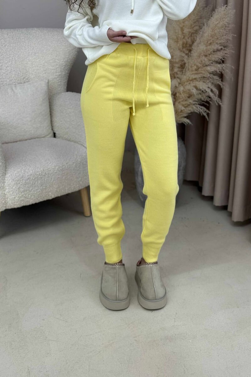 ONE COLOR LACINGS KNIT WOMEN TROUSERS LEMON/ LIMON - 1