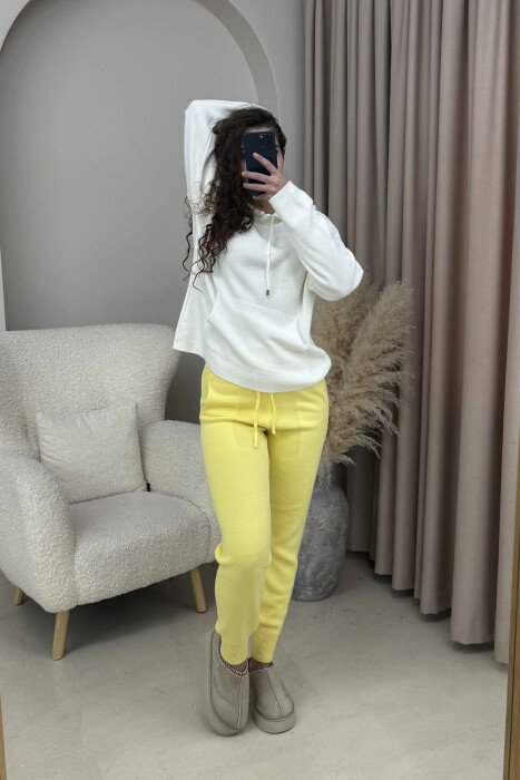 ONE COLOR LACINGS KNIT WOMEN TROUSERS LEMON/ LIMON - 3