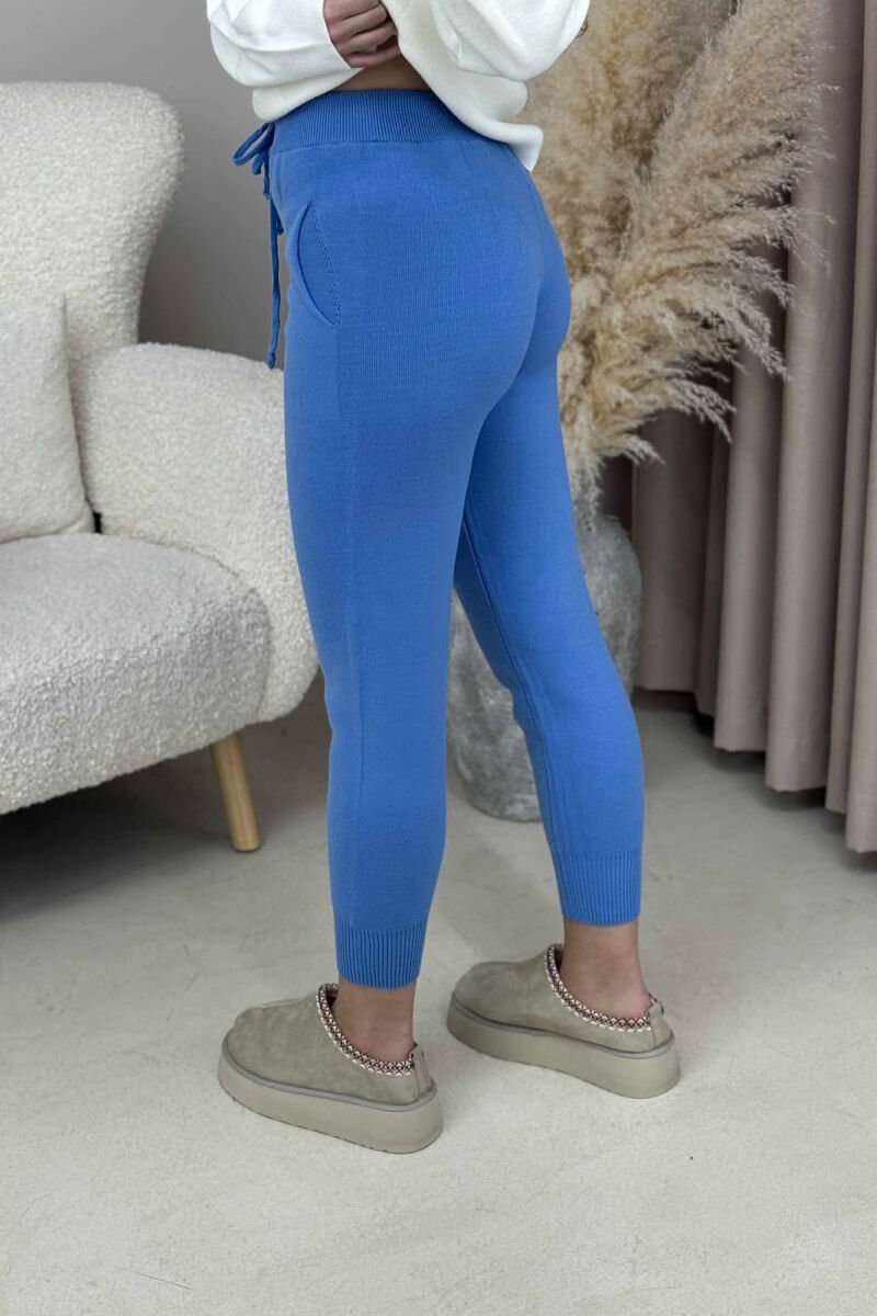 ONE COLOR LACINGS KNIT WOMEN TROUSERS LIGHTBLUE/BZ - 4