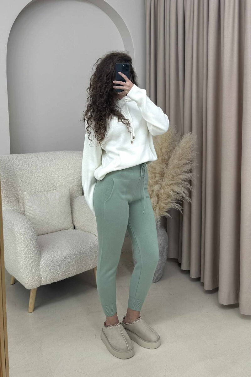ONE COLOR LACINGS KNIT WOMEN TROUSERS MINT/MENTE - 2